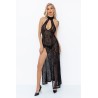 Robe longue fendue en tulle léopard F288