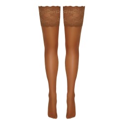 Bas autofixants large jarretière dentelle beige - Cotelli Legwear