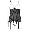 Guêpière seins nus et string ouvert résille et perles - Cottelli Lingerie