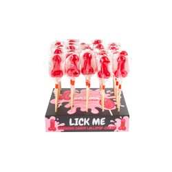 Présentoir de 40 sucettes pénis à la cerise avec effet chauffant épicé