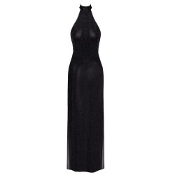 Robe longue en maille pailletée Onyx F372 - Noir Handmade