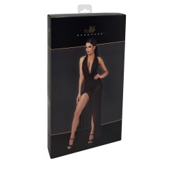 Robe longue fendue Onyx F373 - Noir Handmade