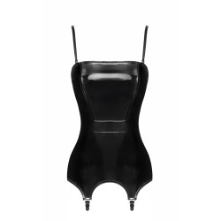 Corset porte-jarretelle vinyle Dominae F381 - Noir Handmade