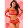 Ensemble lingerie 2 pièces en résille rouge - J Lingerie